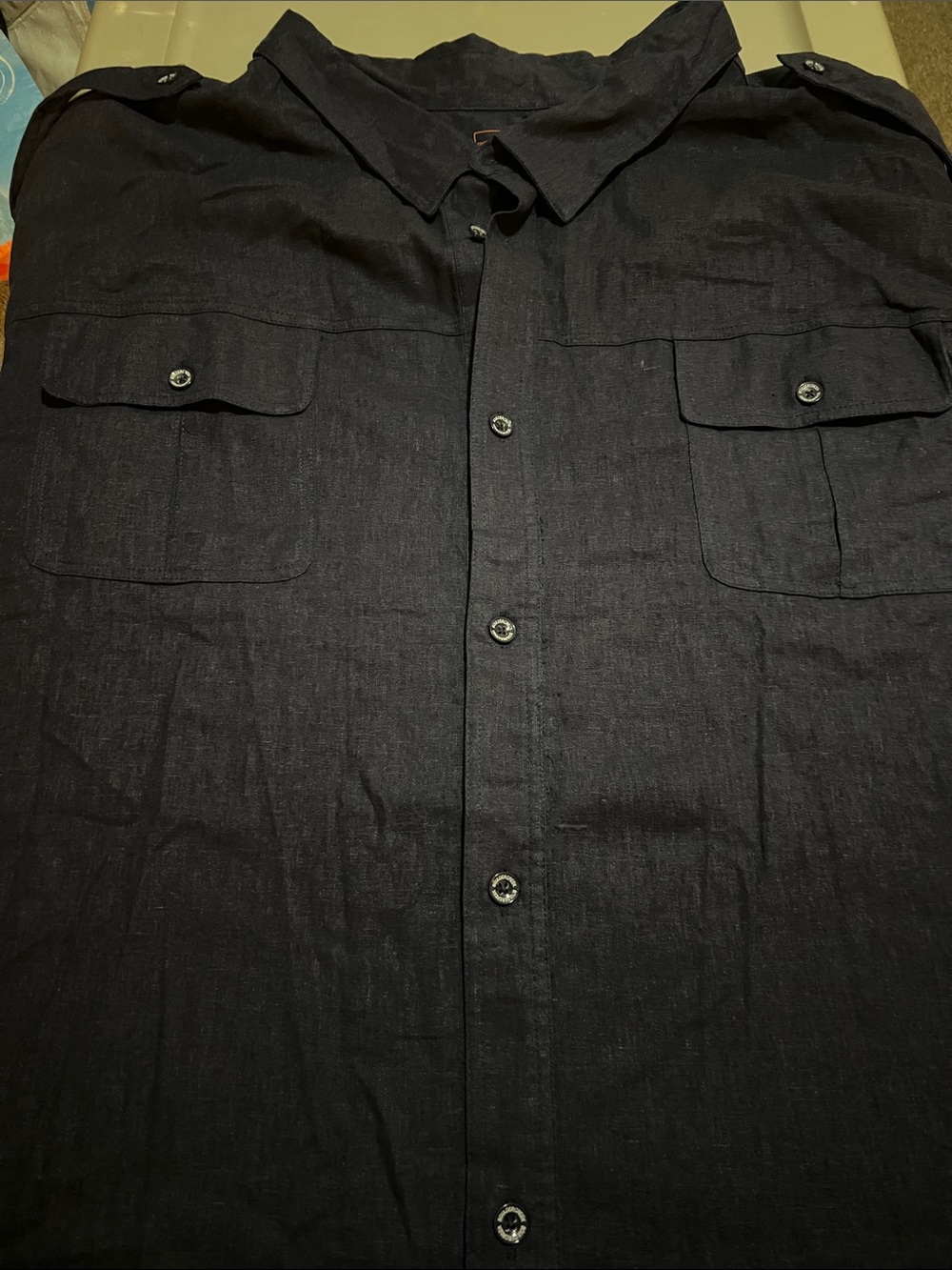 Men's Navy Button-Down Utility Shirt 7XL big 55% linen 45% rayon buy 1 get 1 1/2